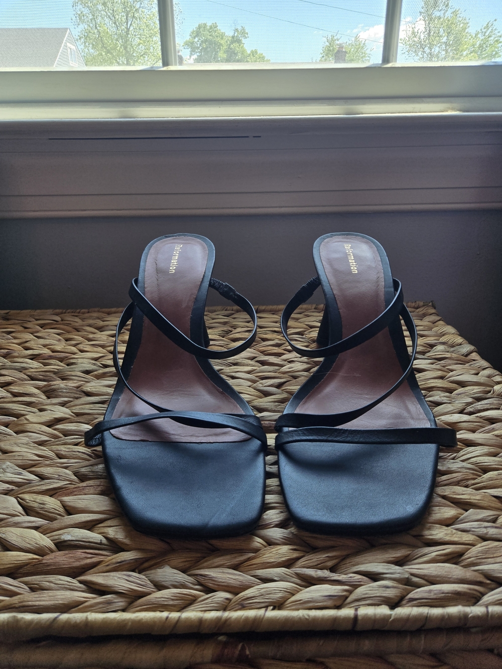 Reformation Black Strappy Square-Toe Heeled Sandals